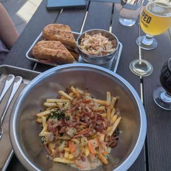 Tapped at The Port - Cuban Sando with slaw, chowder fries with bacon - Brewpubs Near Me - Everett, Washington