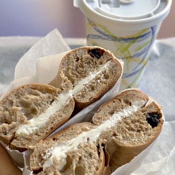 Oh! Bagels and Cafe - Cinnamon Raison Bagel with Plain Cream Cheese - Coffee & Tea Near Me - Flushing, New York Oh! Bagels and Cafe - Cinnamon Raison Bagel with Plain Cream Cheese - Coffee & Tea Near Me - Flushing, New York