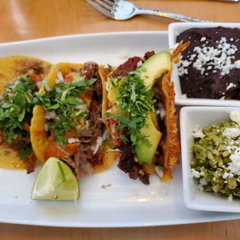 Urban Taco - Al Pastor  a la Talum, carnitas, barbacoa, black beans & poblano green rice! Ugh, I can't feel my feet anymore!! - Mexican Near Me - Dallas, Texas