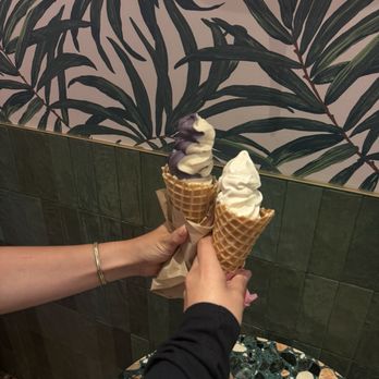 Sampaguita - Soft serve Ube and Vanilla waffle cone - Ice Cream & Frozen Yogurt Near Me - Orlando, Florida Sampaguita - Soft serve Ube and Vanilla waffle cone - Ice Cream & Frozen Yogurt Near Me - Orlando, Florida