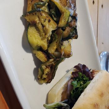 Fork & Fig - Salmon sandwich and sauteed squash! - Burgers Near Me - Albuquerque, New Mexico