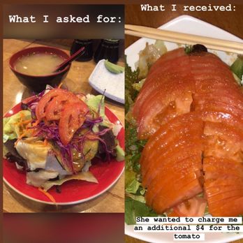 Sushi Sawa - Salad I specifically showed her a photo of and asked for Vs. what I was served! - Sushi Bars Near Me - Azusa, California Sushi Sawa - Salad I specifically showed her a photo of and asked for Vs. what I was served! - Sushi Bars Near Me - Azusa, California