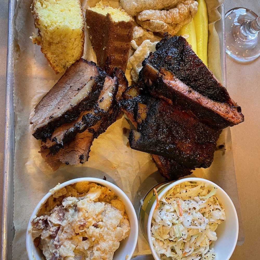 Ribs and Brisket w/ potato salad and coleslaw Ribs and Brisket w/ potato salad and coleslaw