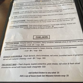 The Nona Slice House - Menu- (8/2025) Appetizers & Salads - Pizza Near Me - Safety Harbor, Florida