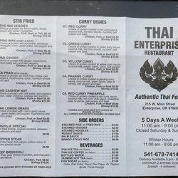 Thai Enterprise - Menu page 1 of 2