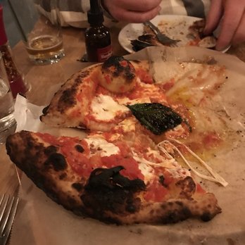 Bambolina Restaurant - Burned basil, watery tomato "sauce", and a burned crust on top and underneath. - Pizza Near Me - Salem, Massachusetts