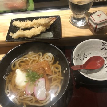 Toyo Sushi - House udon with a poached egg, aburaage, and ebi tempura - Sushi Bars Near Me - Burnaby, British Columbia