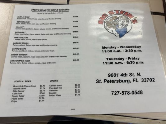 Menu photo 2 Big Steins Deli St Petersburg, FL Menu photo 2 Big Steins Deli St Petersburg, FL