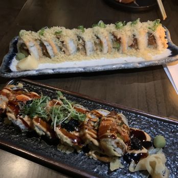 Nori - Volcano roll in foreground, Spicy Toona roll in the back - Vegan Near Me - Austin, Texas