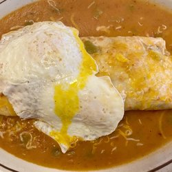 Las Fuentes - Daily special ~ potato, bean, and two egg burrito with green chile