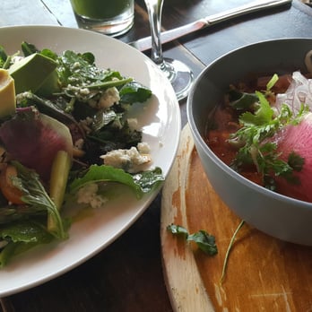 Prospect Gourmand - Cup of duck pozole and Farm Fresh Salad - New American Near Me - Beverly Hills, California Prospect Gourmand - Cup of duck pozole and Farm Fresh Salad - New American Near Me - Beverly Hills, California