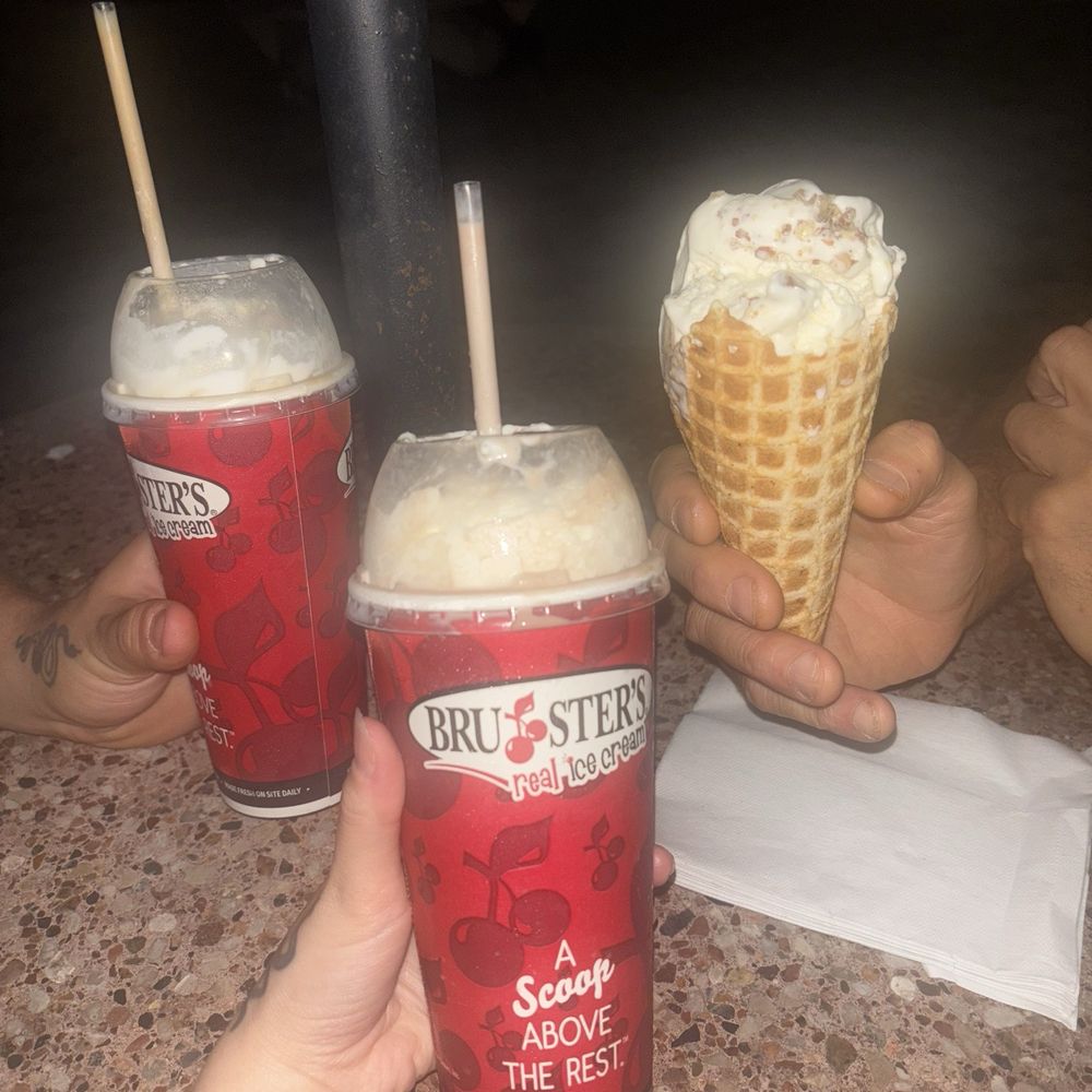 Bruster's Real Ice Cream - Chocolate and cake batter milkshake Butter pecan milkshake Toasted almond ice cream cone - Ice Cream & Frozen Yogurt Near Me - Jacksonville, Florida Bruster's Real Ice Cream - Chocolate and cake batter milkshake Butter pecan milkshake Toasted almond ice cream cone - Ice Cream & Frozen Yogurt Near Me - Jacksonville, Florida