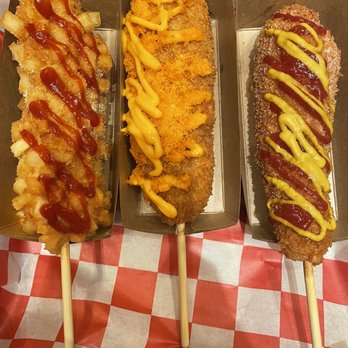 Tiger Chicken - Korean corn dogs (Left to right): potato, cheezy, classic - Chicken Wings Near Me - Hanover Park, Illinois