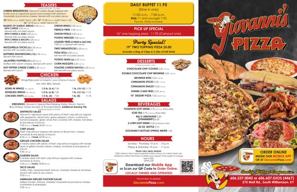 Menu photo 1 Giovanni's Pizza South Williamson, KY