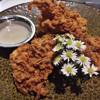 Roister - Chamomile Sweet Tea Brined Fried Chicken with Sunchoke Hot Sauce and Sawmill Chicken Gravy - New American Near Me - Chicago, Illinois Roister - Chamomile Sweet Tea Brined Fried Chicken with Sunchoke Hot Sauce and Sawmill Chicken Gravy - New American Near Me - Chicago, Illinois
