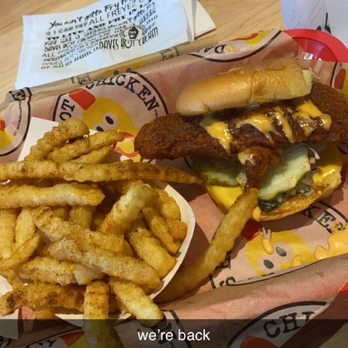 Dave's Hot Chicken - hot single slider w cheese and fries- $11.55 - Chicken Shop Near Me - Plano, Texas