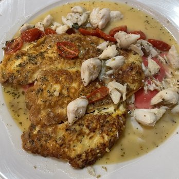 Santorini - Flounder Franceseon home made crab ravioli , a lemon sauce with roasted cherry tomatoes , crab meat . Truly excellent experience - Mediterranean Near Me - Wildwood, New Jersey Santorini - Flounder Franceseon home made crab ravioli , a lemon sauce with roasted cherry tomatoes , crab meat . Truly excellent experience - Mediterranean Near Me - Wildwood, New Jersey