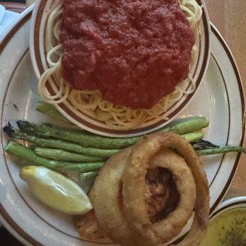 Capri's Italian - Grilled Salmon with asparagus and marinara spaghetti sides - Italian Near Me - Greenville, South Carolina Capri's Italian - Grilled Salmon with asparagus and marinara spaghetti sides - Italian Near Me - Greenville, South Carolina