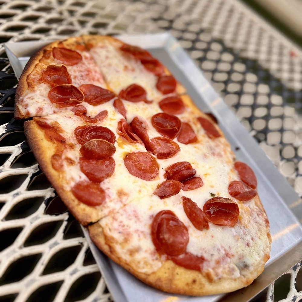 Mammoth Brewing - Flat bread stacked pepperoni pizza - Breweries Near Me - Mammoth Lakes, California