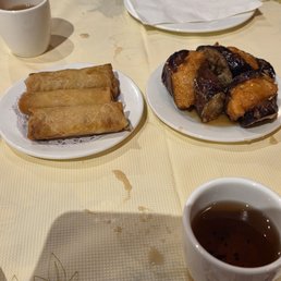 Vegetable Spring Rolls and Shrimp Stuffed Eggplant.