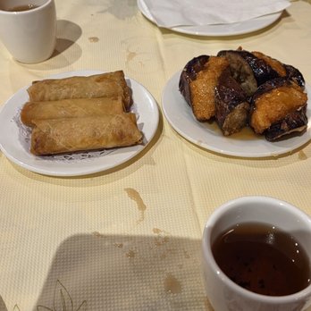 Royal Dim Sum - Vegetable Spring Rolls and Shrimp Stuffed Eggplant. - Dim Sum Near Me - Westbury, New York