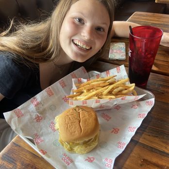 Moo & Brew - Karlea w/ Cheeseburger and fries - Burgers Near Me - Matthews, North Carolina Moo & Brew - Karlea w/ Cheeseburger and fries - Burgers Near Me - Matthews, North Carolina