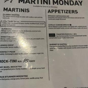 Bella Milano - Martini Monday menu - Italian Near Me - O'Fallon, Illinois