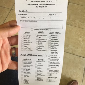 Yo-Way Eatery - Make your own sandwich side of the menu - Juice Bars & Smoothies Near Me - Gardena, California