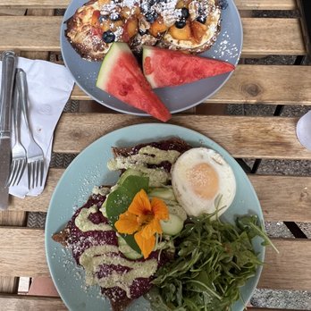 Milque Toast - fruit and cheese toast; beet toast + egg - Comfort Food Near Me - St. Louis, Missouri