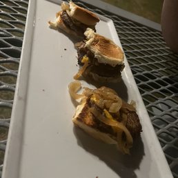 Sliders after onions were added.  I'm sorry not only was flavor lacking- presentation is pitiful