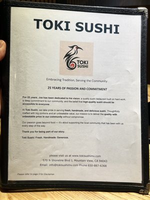 Menu photo 3 Toki Sushi Mountain View, CA Menu photo 3 Toki Sushi Mountain View, CA