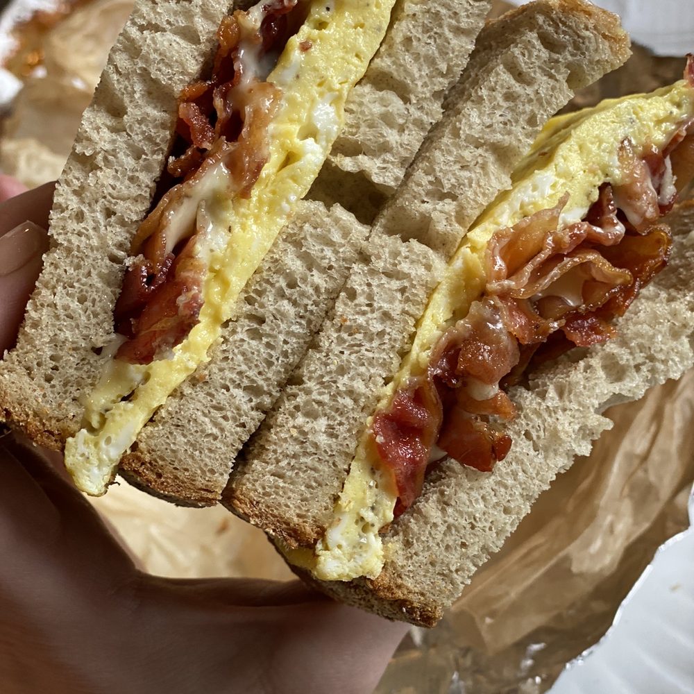 Bacon, egg & cheese on rye toast