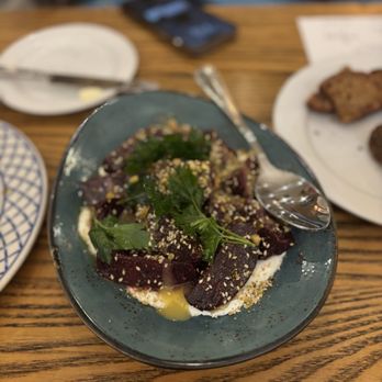 La Cuchara - Roasted Beets, Smoked Chèvre, Pistachio Dukkah, Passionfruit Vinaigrette - Basque Near Me - Baltimore, Maryland La Cuchara - Roasted Beets, Smoked Chèvre, Pistachio Dukkah, Passionfruit Vinaigrette - Basque Near Me - Baltimore, Maryland