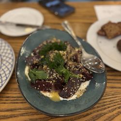 La Cuchara - Roasted Beets, Smoked Chèvre, Pistachio Dukkah, Passionfruit Vinaigrette