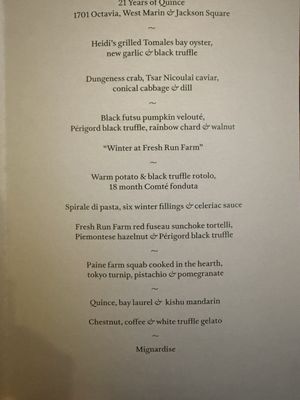 Menu photo 7 Quince San Francisco, CA