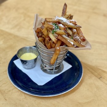 Trummer's On Main - Hand-Cut French Fries w/ Truffle Mayo & Parmesan - New American Near Me - Clifton, Virginia Trummer's On Main - Hand-Cut French Fries w/ Truffle Mayo & Parmesan - New American Near Me - Clifton, Virginia