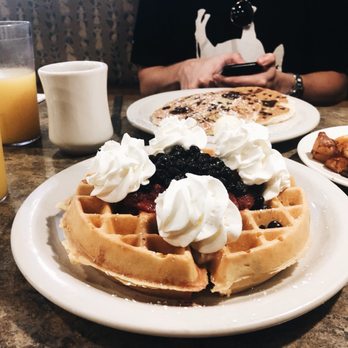 Cafe On the Common - patriot waffle, banana chocolate chip pancakes, and a side of home fries - Breakfast & Brunch Near Me - Mansfield, Massachusetts