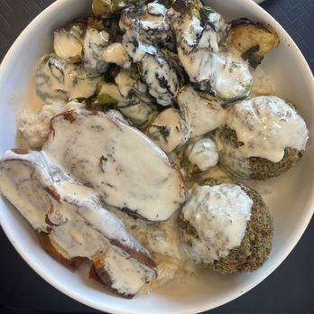 Feature Eatery - Build your own bowl with coconut rice, fallafel, brussel sprouts, sweet potatoes and tahini sauce on top - Gluten-Free Near Me - East Amherst, New York Feature Eatery - Build your own bowl with coconut rice, fallafel, brussel sprouts, sweet potatoes and tahini sauce on top - Gluten-Free Near Me - East Amherst, New York