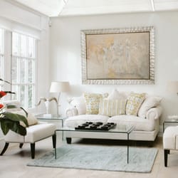 Picture Framing & Art Gallery - This elegant room is enhanced by beautiful art framed in a double soft silver picture frame moulding by Fotiou. FramingAndArtFL.com
