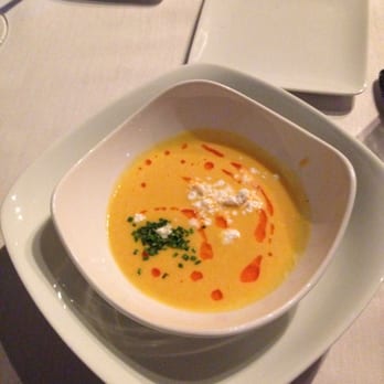 Vestige - The awesome sweet potato soup with pimento oil and powdered bacon on top! - New American Near Me - Ocean Springs, Mississippi Vestige - The awesome sweet potato soup with pimento oil and powdered bacon on top! - New American Near Me - Ocean Springs, Mississippi