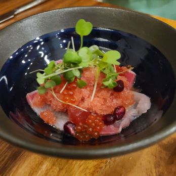 Threadfin Bistro - Hamachi crudo with watermelon granita (1st course) - Seafood Near Me - Honolulu, Hawaii