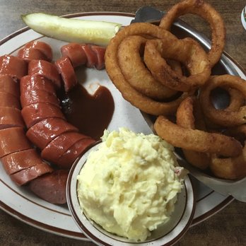 Jake's Rib - Smoked Sausage, onion rings, potato salad - Barbeque Near Me - Chickasha, Oklahoma