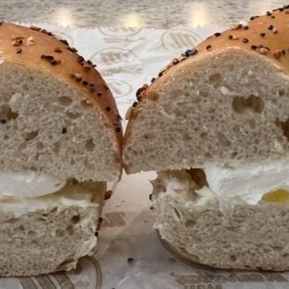 Manhattan Bagel - Everything Bagel with Vegetable Cream Cheese - Breakfast & Brunch Near Me - Englewood, New Jersey Manhattan Bagel - Everything Bagel with Vegetable Cream Cheese - Breakfast & Brunch Near Me - Englewood, New Jersey