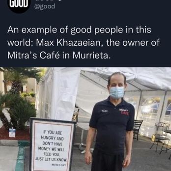 Mitra's Cafe - Anytime anyone is trying to feed the hungry and help the poor, they will have my uttermost respect and admiration! - Sandwiches Near Me - Murrieta, California Mitra's Cafe - Anytime anyone is trying to feed the hungry and help the poor, they will have my uttermost respect and admiration! - Sandwiches Near Me - Murrieta, California
