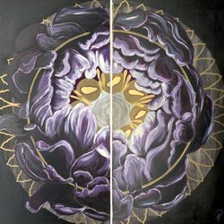 The HeArt Box - Emergence by Jill Sans. Acrylic on wood panels, diptych. Overall size 48" x 48"