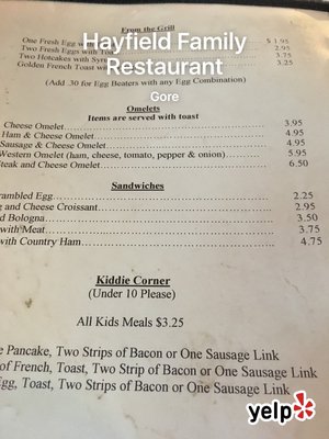 Menu photo 6 Hayfield Family Restaurant Gore, VA