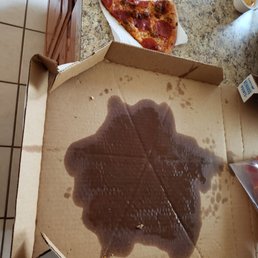 This is the bottom of the box 5 mins after pickup, pizza (above) was tossed out. This is the bottom of the box 5 mins after pickup, pizza (above) was tossed out.