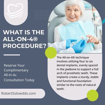 Robert M Solow - Curious about the All-on-4® dental implant procedure?
This game-changing technique uses just four to six implants to supp... - General Dentistry Near Me - Woodland Hills, California Robert M Solow - Curious about the All-on-4® dental implant procedure?
This game-changing technique uses just four to six implants to supp... - General Dentistry Near Me - Woodland Hills, California