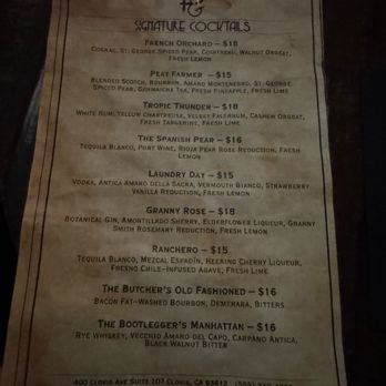 The Farmer and The Bootlegger - Menu - Speakeasies Near Me - Clovis, California