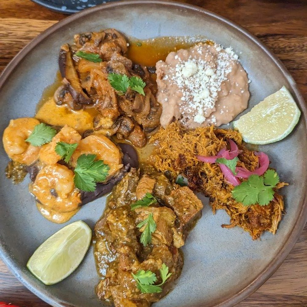Corazon Comedor - Guisados. Shrimp, cochinita pibil, chipotle mushrooms, chícharon. - Mexican Near Me - Santa Barbara, California Corazon Comedor - Guisados. Shrimp, cochinita pibil, chipotle mushrooms, chícharon. - Mexican Near Me - Santa Barbara, California
